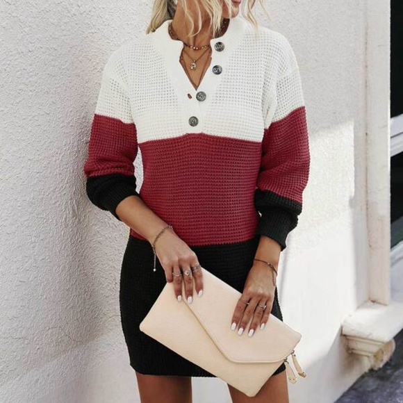 Bellanblue Dresses & Skirts - Black Color Block Button up Knit Sweater Dress